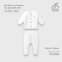 LP - Bộ dài tay La Pomme cúc giữa phối màu - Newborn Trắng Xanh