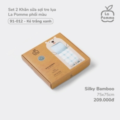 LP - K002 Set 2 Khăn sữa sợi tre lụa La Pomme phối màu (75x75cm) - Kẻ trắng xanh - SS24_T1A