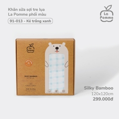 LP - K003 Khăn sữa sợi tre lụa La Pomme phối màu (120x120cm) - Kẻ trắng xanh - SS24_T1A