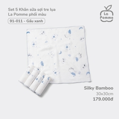 LP - K001 Set 5 Khăn sữa sợi tre lụa La Pomme phối màu (30x30cm) - Gấu xanh - SS24_T1A