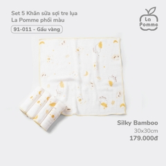 LP - K001 Set 5 Khăn sữa sợi tre lụa La Pomme phối màu (30x30cm) - Gấu vàng - SS24_T1A