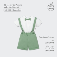 LP S20 - Bộ cộc tay La Pomme quần yếm kèm nơ - Xanh đậu - 4-5Y - SS24.T2A