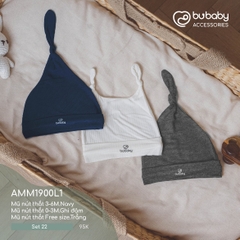 BU - Set 22 - Mũ nút thắt 3 - 6M.Navy | Mũ nút thắt 0 - 3M.Ghi đậm | Mũ nút thắt Free size.Trắng - MIX|Mix màu - Mix chất liệu - Mix size - AMM1900L1 - SS24.T3A