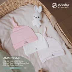 BU - Set 04 - Mũ nút thắt 0 - 3M.Hồng | Mũ nút thắt 0 - 3M.kẻ hồng nhạt | Mũ tròn Free size.Trắng - MIX|Mix màu - Mix chất liệu - Mix size - AMM1900M3 - SS24.T3A