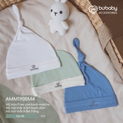 BU - Set 05 - Mũ tròn Free size.Xanh matcha | Mũ nút thắt 0 - 3M.Xanh đậm | Mũ nút thắt 0 - 3M.Trắng - MIX|Mix màu - Mix chất liệu - Mix size - AMM1900M4 - SS24.T3A