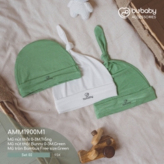 BU - Set 02 - Mũ tròn Bambus Free size.Green | Mũ nút thắt Bunny 0 - 3M.Green | Mũ nút thắt 0 - 3M.Trắng - MIX|Mix màu - Mix chất liệu - Mix size - AMM1900M1 - SS24.T3A