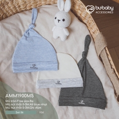 BU - Set 06 - Mũ tròn Free size.Be | Mũ nút thắt 0 - 3M.kẻ blue nhạt | Mũ nút thắt 0 - 3M.Ghi đậm - MIX|Mix màu - Mix chất liệu - Mix size - AMM1900M5 - SS24.T3A