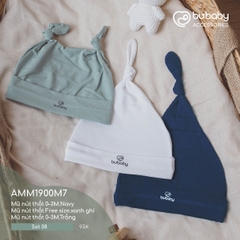 BU - Set 08 - Mũ nút thắt 0 - 3M.Navy | Mũ nút thắt Free size.xanh ghi | Mũ nút thắt 0 - 3M.Trắng - MIX|Mix màu - Mix chất liệu - Mix size - AMM1900M7 - SS24.T3A