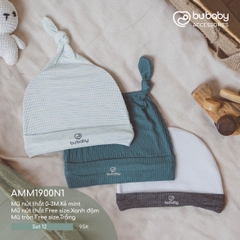 BU - Set 12 - Mũ nút thắt 0 - 3M.Kẻ mint | Mũ nút thắt Free size.Xanh đậm | Mũ tròn Free size.Trắng - MIX|Mix màu - Mix chất liệu - Mix size - AMM1900N1 - SS24.T3A