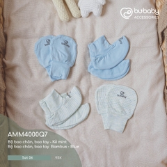 BU - Set 06 - Bộ bao chân, bao tay  Bambus - Blue | Bộ bao chân, bao tay - Kẻ mint - MIX|Mix màu - Mix chất liệu - Free size - AMM4000Q7 - SS24.T3A