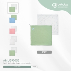 BU - Khăn quấn đa năng Set 2 Muslin - E42|Trắng in Bubaby xanh đậm - Xanh Matcha - Free size - Muslin - AMU5900S2 - SS24.T3B