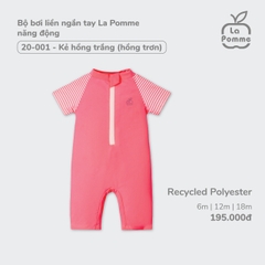 LP S10 - Bộ bơi liền ngắn tay La Pomme năng động - Kẻ hồng trắng - 6-9M - SS24.T3B