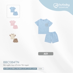 BU - Bộ ngắn tay cổ tròn Túi ngực - A01|Blue - BU Signature - BBC1304TN - SS24.T4A