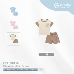 BU - Bộ ngắn tay cổ tròn Túi ngực - 14B|Be - Cà phê - 6-12M - BU Signature - BBC1304TN - SS24.T4A - 6/12M