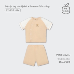 LP - Bộ cộc tay cúc lệch La Pomme Gấu trắng - Be58 - 0-3M