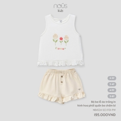 NOUS S30 - Bộ ba lỗ áo trắng in hình hoa phối quần be chấm bi - .quần be chấm bi - 2-3Y