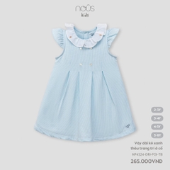 NOUS S30 - Váy dài kẻ xanh thêu trang trí ở cổ 3Y - SS24.T4A