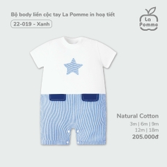 LP - Bộ body liền cộc tay La Pomme in hoạ tiết - 6M Xanh SS24.T4B