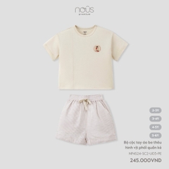 NOUS - Bộ cộc tay áo be thêu hình vịt phối quần kẻ