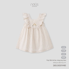 NOUS S30 - Váy liền kẻ be vàng tay bèo - 5-6Y - SS24.T5A