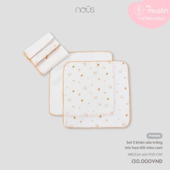 NOUS - Set 5 khăn sữa trắng mix họa tiết mèo cam - Nu Muslin - FS - SS24.T5A