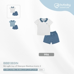 BU - Bộ ngắn tay cổ Peterpan Bambus Iconic 2 - 99A|Trắng - Xanh đậm - BBB1303IN - 6-12M - SS24.T5A - 6/12M