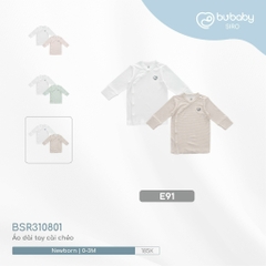BU S10 - Áo dài tay cài chéo - BSR310801 - Trắng + kẻ cà phê - Newborn - SS24.T5A