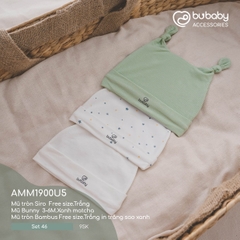 BU - Set 46 - Mũ tròn Bambus Free size.Trắng in trăng sao xanh | Mũ tròn Siro Free size.Trắng | Mũ Bunny 3-6M.Xanh matcha -Mix size - Mix màu - Mix size -  - AMM1900U5 - SS24.T4B