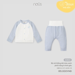 NOUS - Bộ cài thẳng dài màu xanh phối trắng in hình gấu - Nu Doux - NB - SS24.T6A