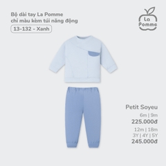 LP - Bộ dài tay La Pomme chỉ màu kèm túi năng động - 9M Xanh - SS24.T7A