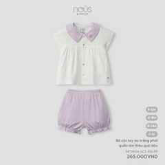 NOUS - Bộ cộc tay áo trắng phối quần tím thêu quả dâu - SS24.T7B - .ím thêu quả dâu - 2-3Y - YY