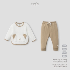 NOUS - Bộ dài tay áo trắng phối quần nâu nhạt - 9M - SS24.T7B - Bộ dài tay áo trắng phối quần nâu nhạt - .i quần nâu nhạt - 9-12M - YY