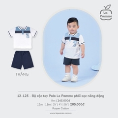 LP - Bộ cộc tay Polo La Pomme phối sọc năng động - 4Y Trắng (Xanh) - SS24.T7B