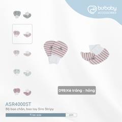 BU - Bộ bao chân, bao tay Siro Stripy - Kẻ trắng - hồng - Free size - SS24.T8A