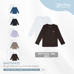BU8 - Áo giữ nhiệt dài tay cổ tròn Set 2 Molist  - Trắng - Nâu đậm - 12-18M - SS24.T8A - ZS