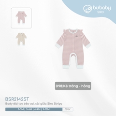 BU - Body dài tay bèo vai, cài giữa Siro Stripy  - Kẻ trắng - hồng - 1-3M - SS24.T8A