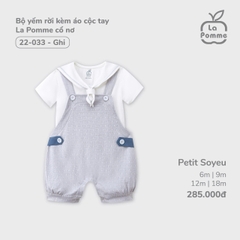 LP - Bộ yếm rời kèm áo cộc tay La Pomme cổ nơ - 6M Ghi - SS24.T8A