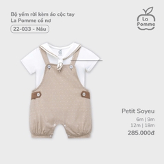 LP - Bộ yếm rời kèm áo cộc tay La Pomme cổ nơ - 6M Nâu - SS24.T8A