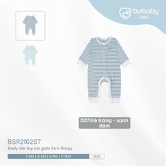 BU - Body dài tay cài giữa Siro Stripy  - Kẻ trắng - xanh đậm - 1-3M - SS24.T8B