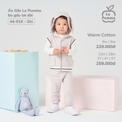 LP S10 - Áo Gile La Pomme bo gấu tai dài - Ghi - 2-3Y - SS24.T8B