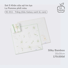 LP T10 - Set 5 Khăn sữa sợi tre lụa La Pomme phối màu (30x30cm) - Trắng (xanh lá, cam) - FS - SS24.T8B