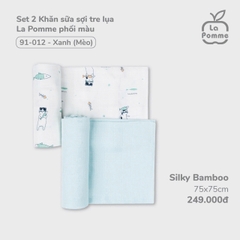 LP - Set 2 Khăn sữa sợi tre lụa La Pomme phối màu (75x75cm) - Xanh (Mèo) - SS24.T8B