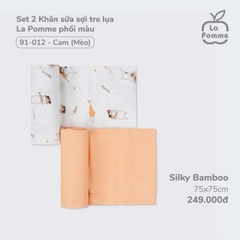 LP - Set 2 Khăn sữa sợi tre lụa La Pomme phối màu (75x75cm) - Cam (Mèo) - SS24.T8B ZZ1
