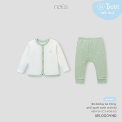 NOUS - Bộ dài tay áo trắng phối quần xanh chấm bi - Nu Petit - NB - SS24.T9A - Bộ dài tay áo trắng phối quần xanh chấm bi - i quần xanh chấm bi - Newborn - YY