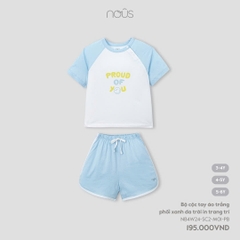 NOUS - Bộ cộc tay áo trắng phối xanh da trời in trang trí - Nu Petit - SS24.T9A - a trời in trang trí - 5-6Y