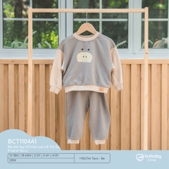 BU - Bộ dài tay Cổ tròn vai trễ Túi ốp Friend Terry - Tím Taro - Be - SS24.T10A