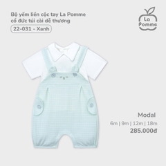 LP - Bộ yếm liền cộc tay La Pomme cổ đức túi cài dễ thương - 6M Xanh - SS24.T10A