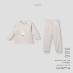 NOUS - Bộ dài tay màu xám in trang trí - 5-6Y - SS24.T10A