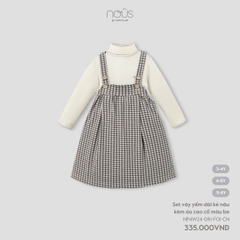 NOUS - Set váy yếm dài kẻ nâu kèm áo cao cổ màu be - 5-6Y - SS24.T10A