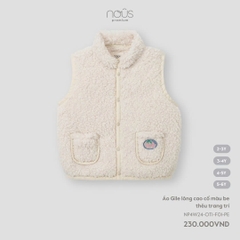 NOUS:-:Áo:gile:lông:cao:cổ:màu:be:thêu:trang:trí:-:5-6Y:-:SS24.T10A